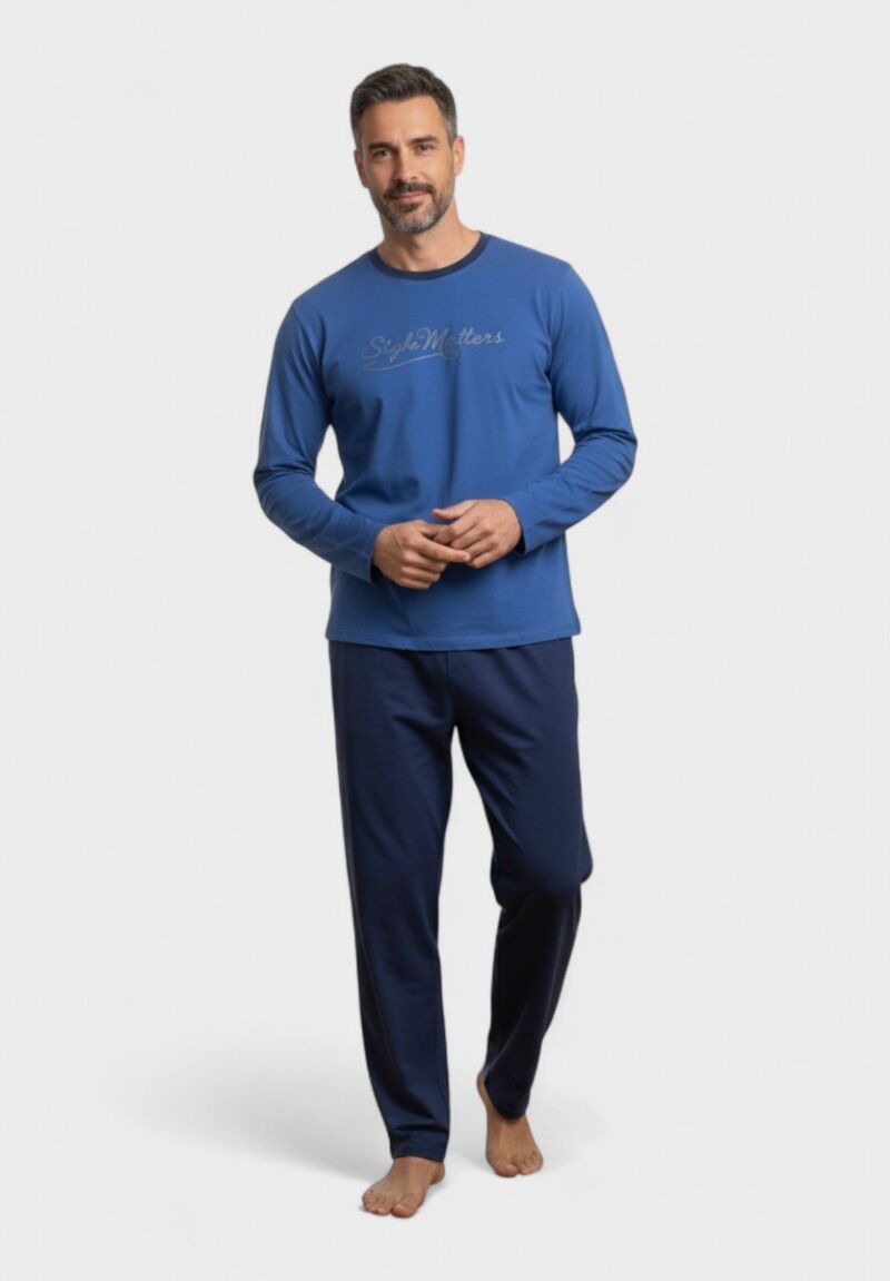 Ανδρική Βαμβακερή Πιτζάμα Interlock Collection Style Matters Royal Blue