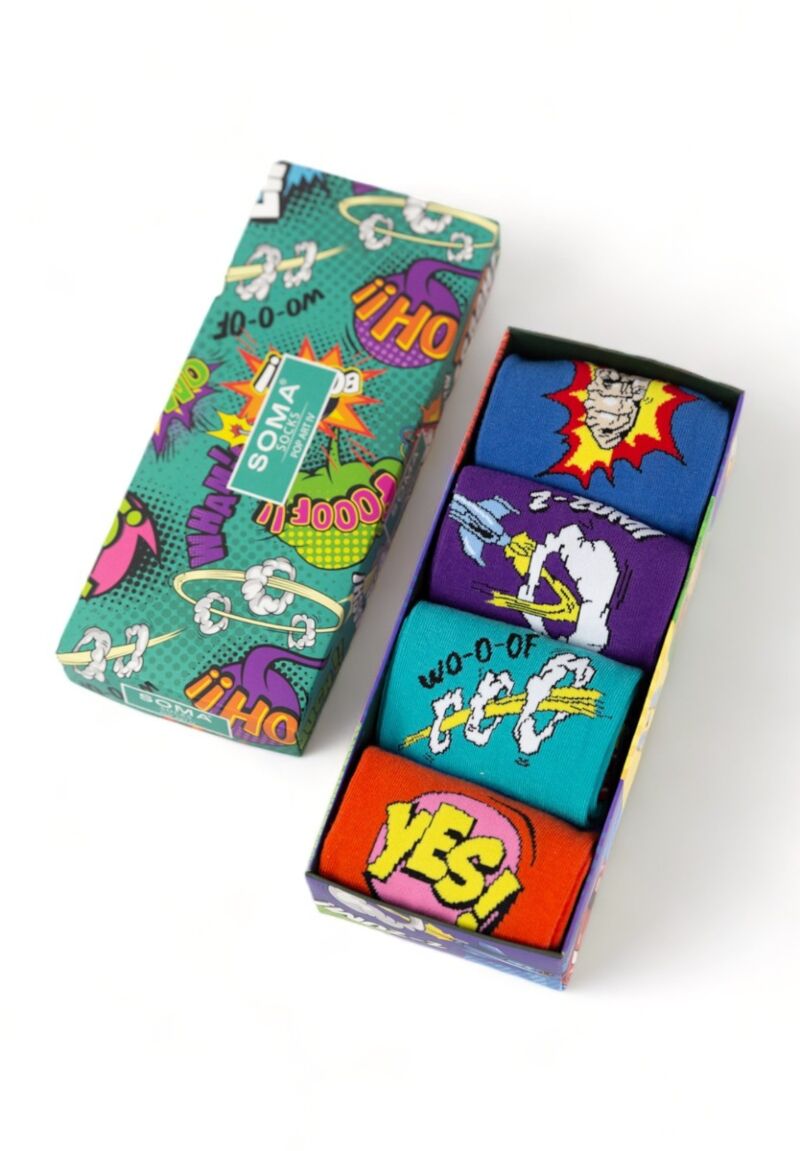 Κάλτσες ανδρικές βαμβακερές Soma Socks Pop Art IV σε κουτάκι 4 τεμαχίων 