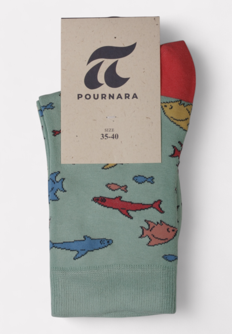 Pournara κάλτσα γυναικεία βαμβακερή με σχέδιο Design Fish Βεραμαν