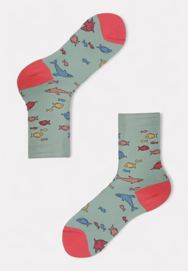 Pournara κάλτσα γυναικεία βαμβακερή με σχέδιο Design Fish Βεραμαν