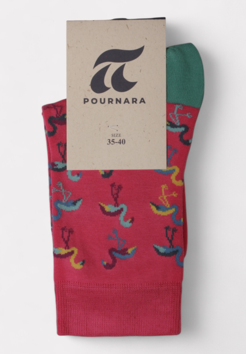 Pournara κάλτσα γυναικεία βαμβακερή με σχέδιο Flamingo Φούξια