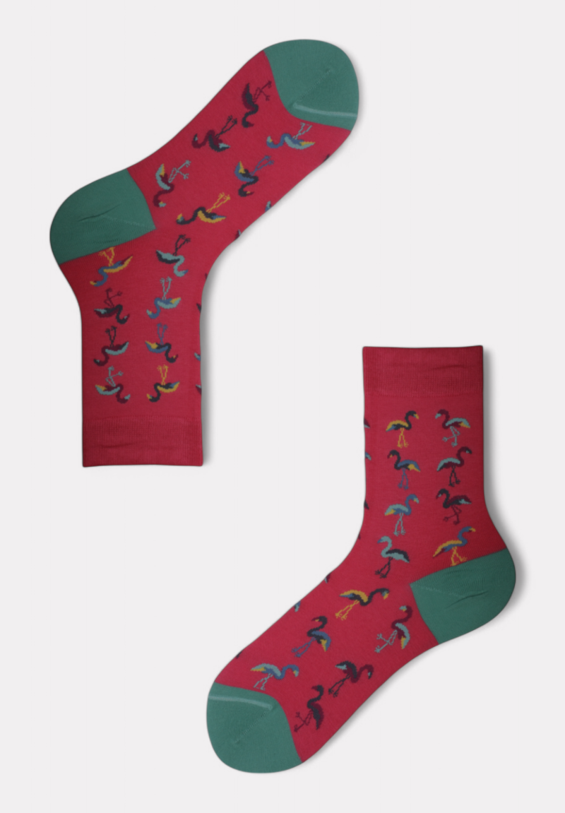 Pournara κάλτσα γυναικεία βαμβακερή με σχέδιο Flamingo Φούξια