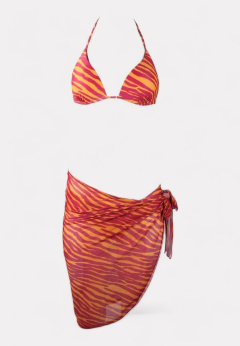 Γυναικείο Μαγιό Σετ με Παρεό Zebra Print Πορτοκαλί
