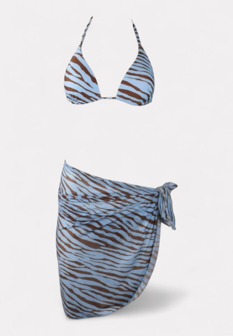 Γυναικείο Μαγιό Σετ με Παρεό Zebra Print Μπλε