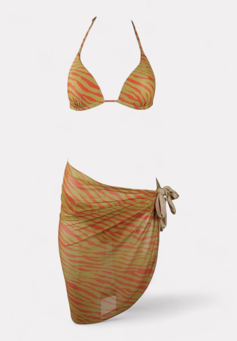 Γυναικείο Μαγιό Σετ με Παρεό Zebra Print Πράσινο