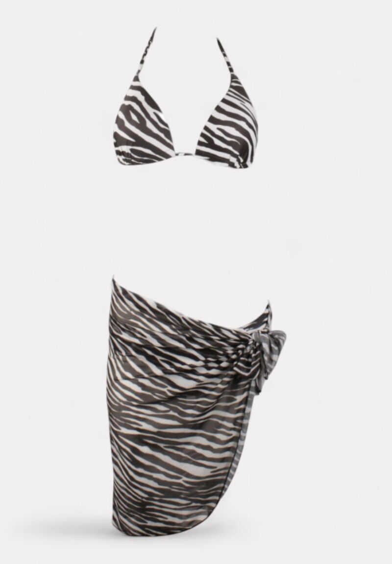 Γυναικείο Μαγιό Σετ με Παρεό Zebra Print Μαύρο