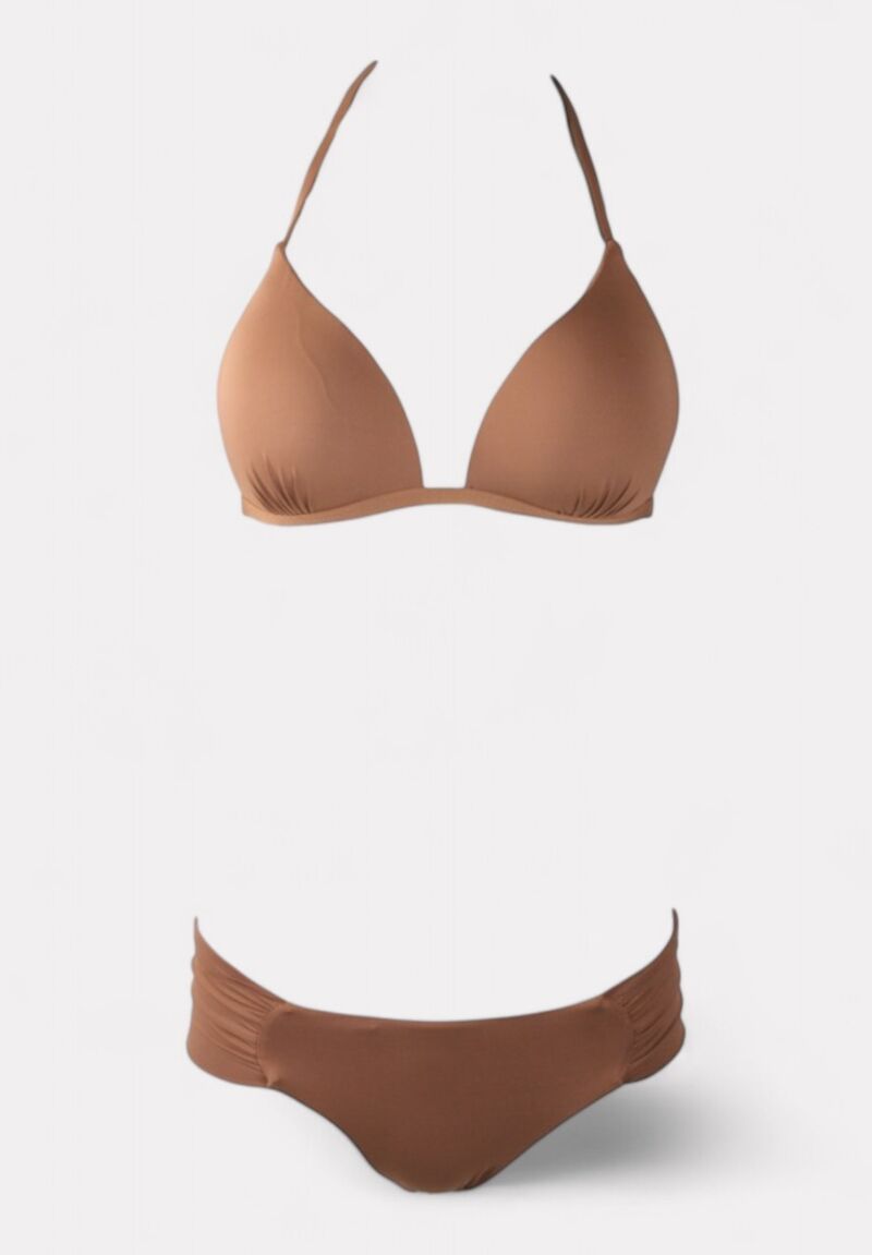 Γυναικείο Μαγιό Τρίγωνο Καφέ Σετ με Παντελόνα Πολύχρωμο