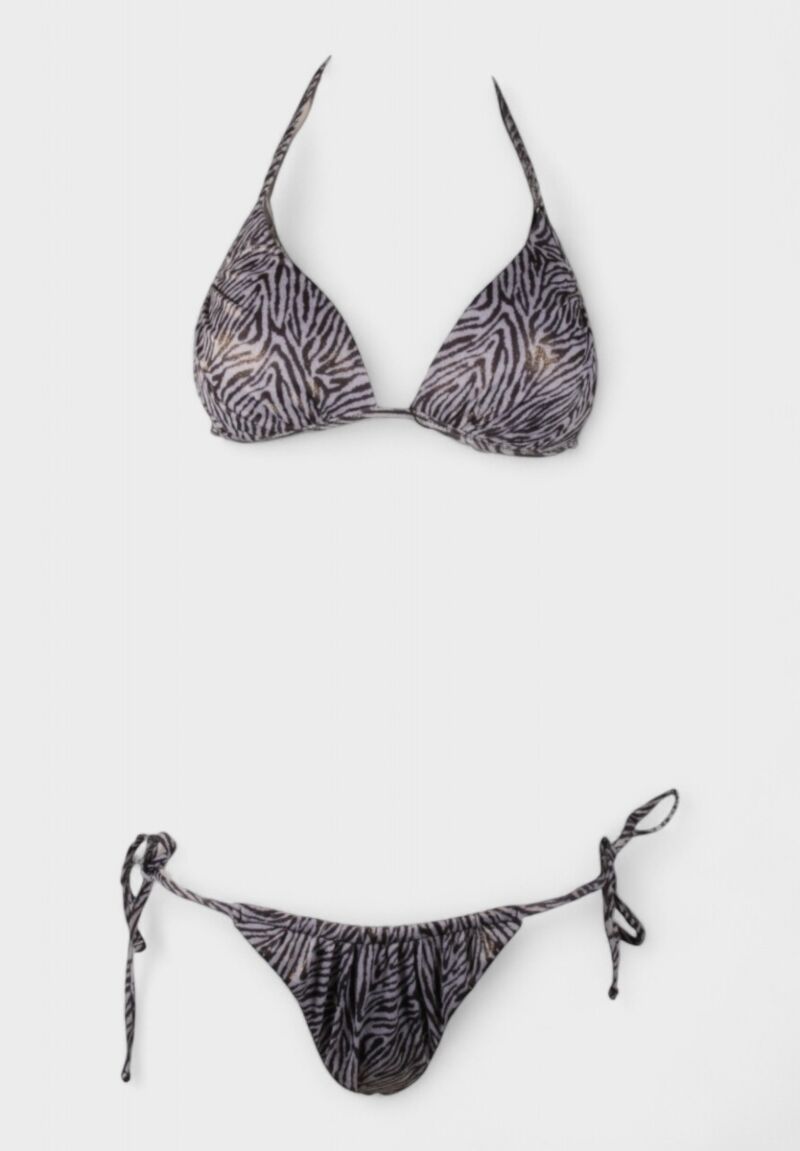 Γυναικείο Μαγιό Σετ Τρίγωνο με Zebra Print Black