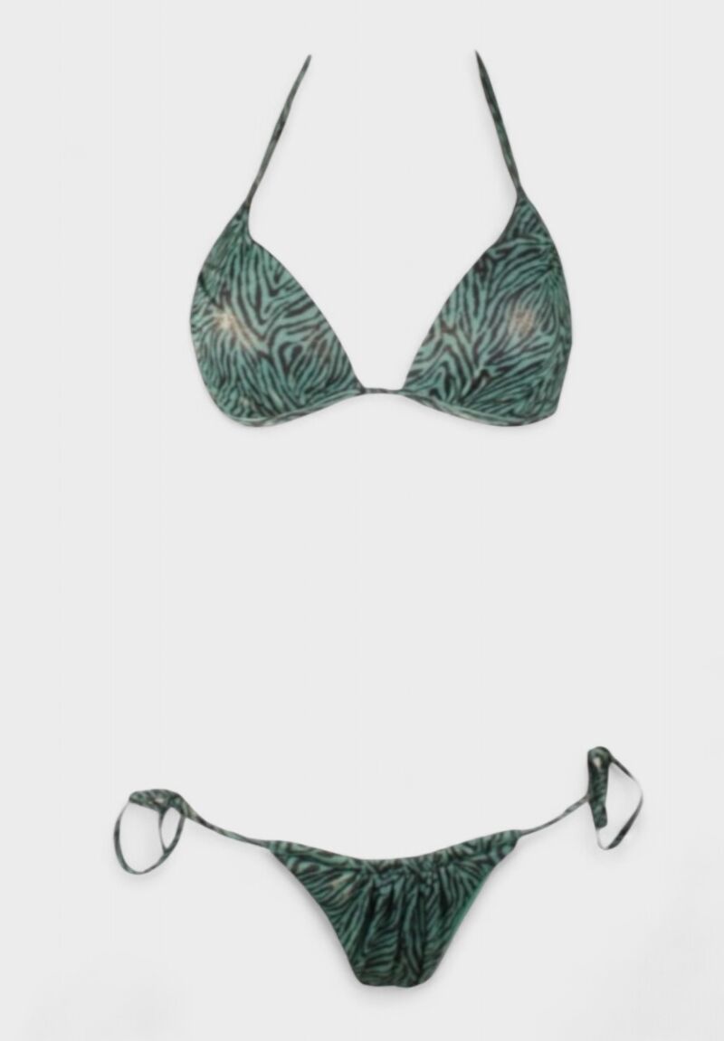 Γυναικείο Μαγιό Σετ Τρίγωνο με Zebra Print Σμαραγδί
