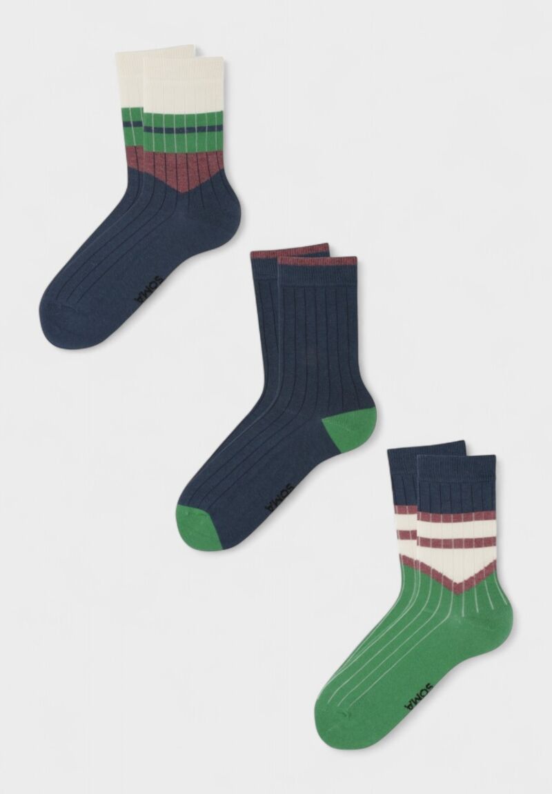 Κάλτσες γυναικείες SOMA Ronnie – Σετ 3 τεμαχίων με ριγέ και χρωματιστό σχέδιο