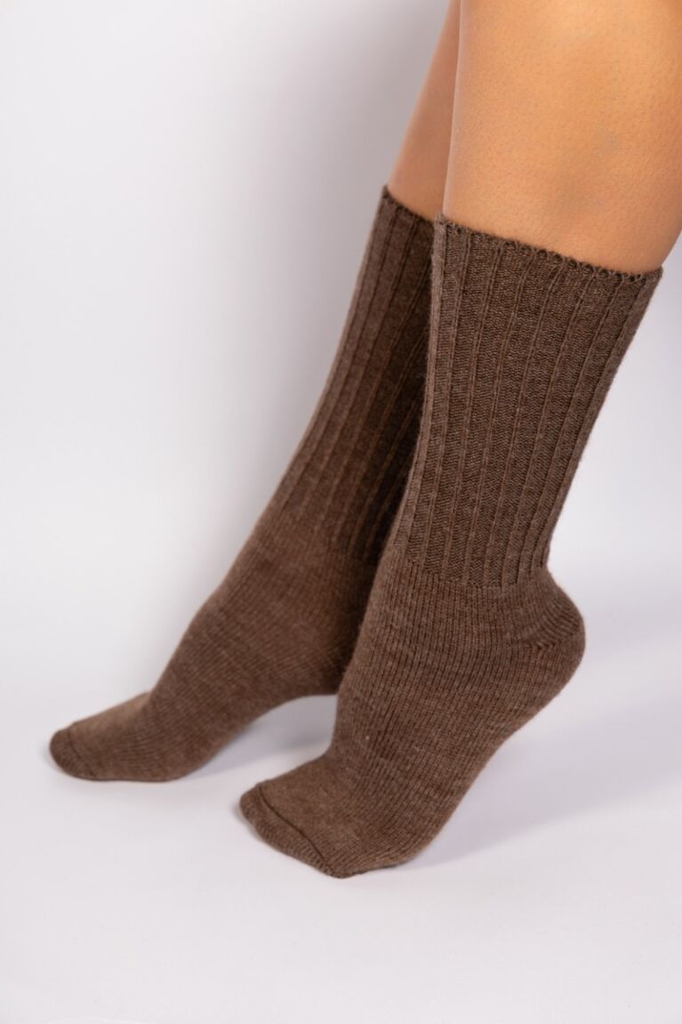 Κάλτσες γυναικείες Rib μάλλινες Soma Coffee