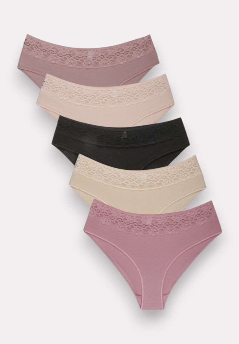 Σλιπ γυναικεία βαμβακερά Sexen ψηλόμεσα με δαντέλα " – Σετ 5 Τεμαχίων Colors