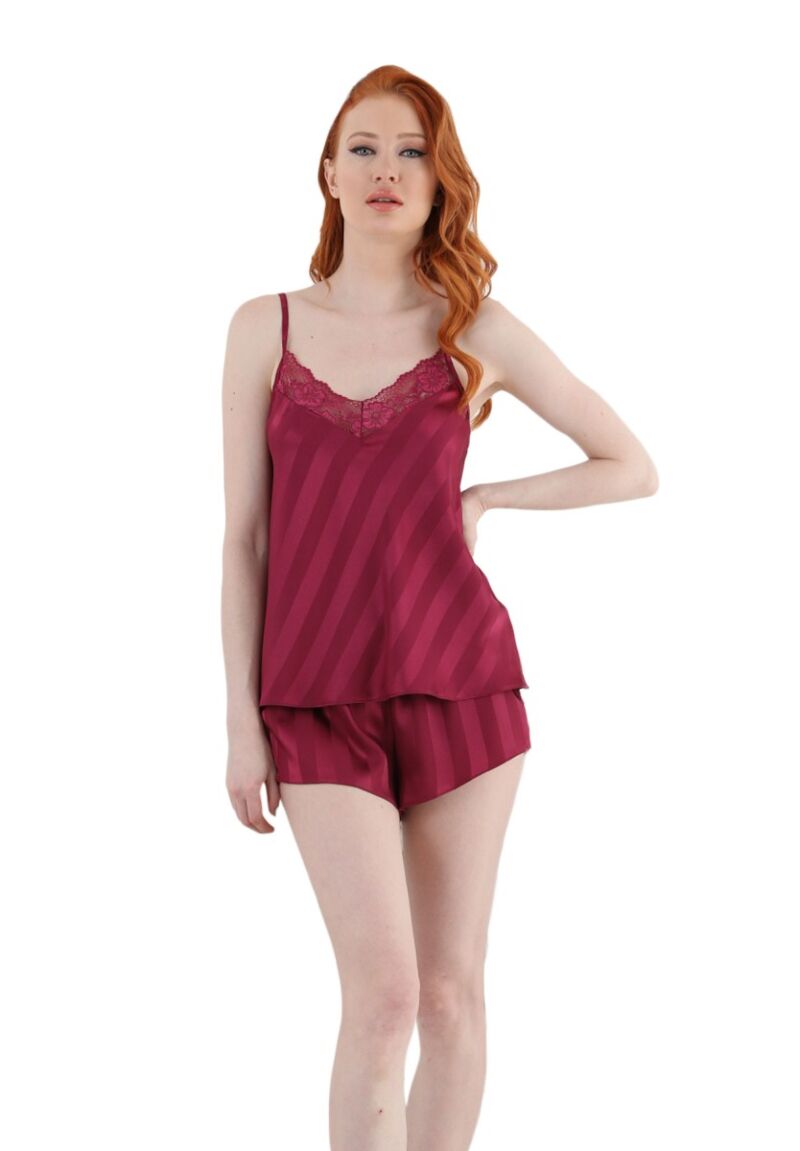 Πιτζάμα γυναικεία με σορτσάκι σατέν Stripes In Red