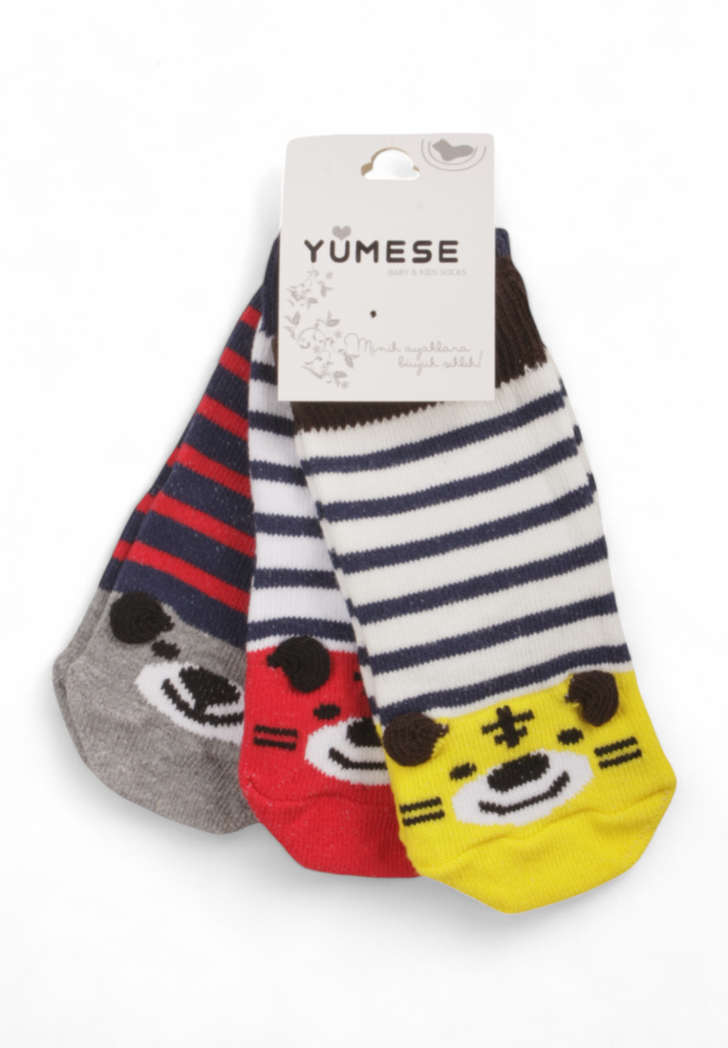 Καλτσάκια βρεφικά με τάπες Yumese Animals Face 3 Τεμ.