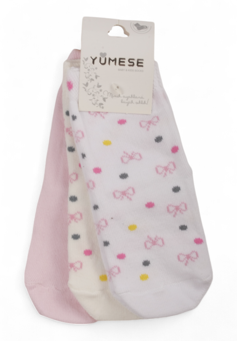 Καλτσάκια βρεφικά με τάπες Yumese Bows 3 Τεμ.