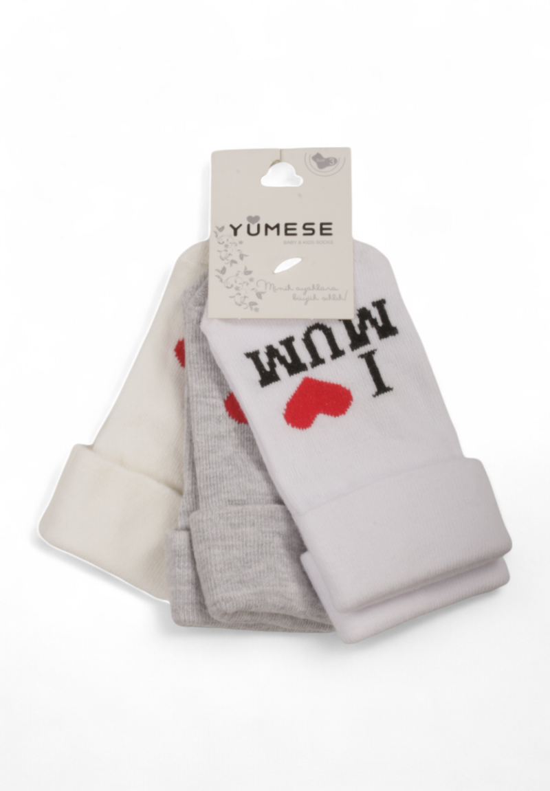 Καλτσάκια βρεφικά με τάπες Yumese Love Mum 3 Τεμ.