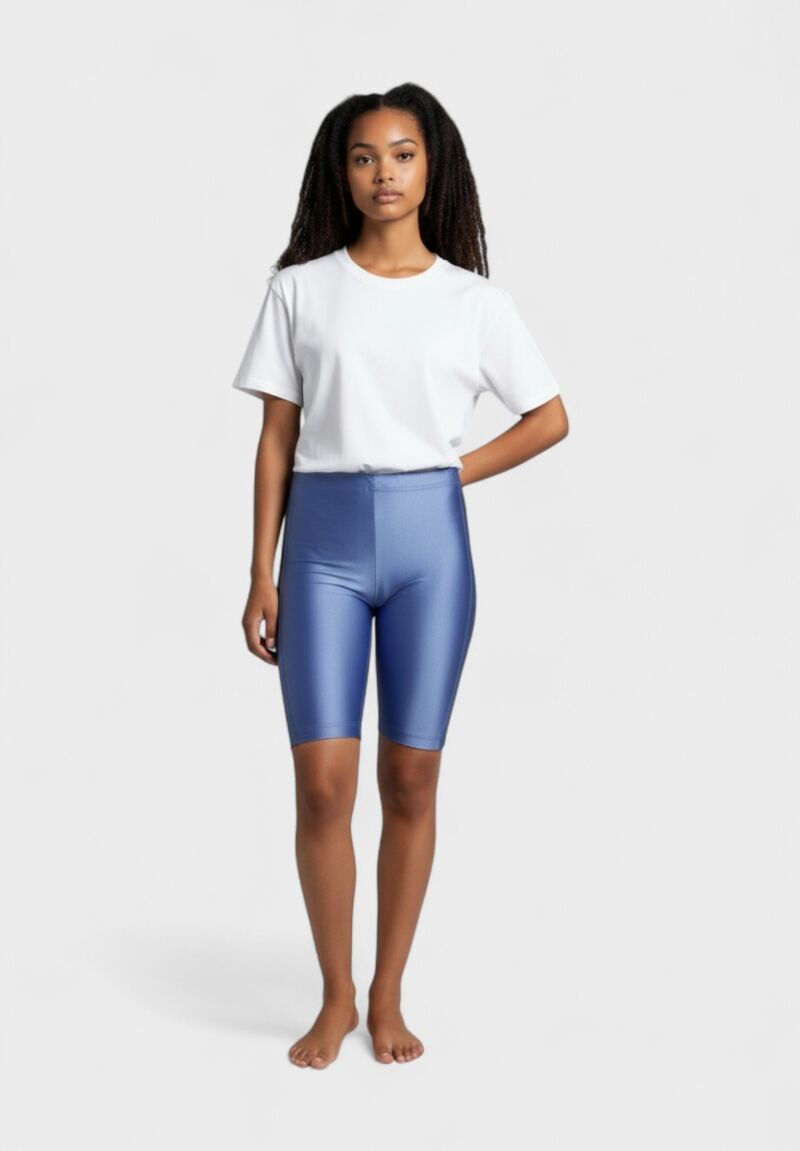 Γυναικείο γυαλιστερό μπλε ρουα biker κολάν Nina Club