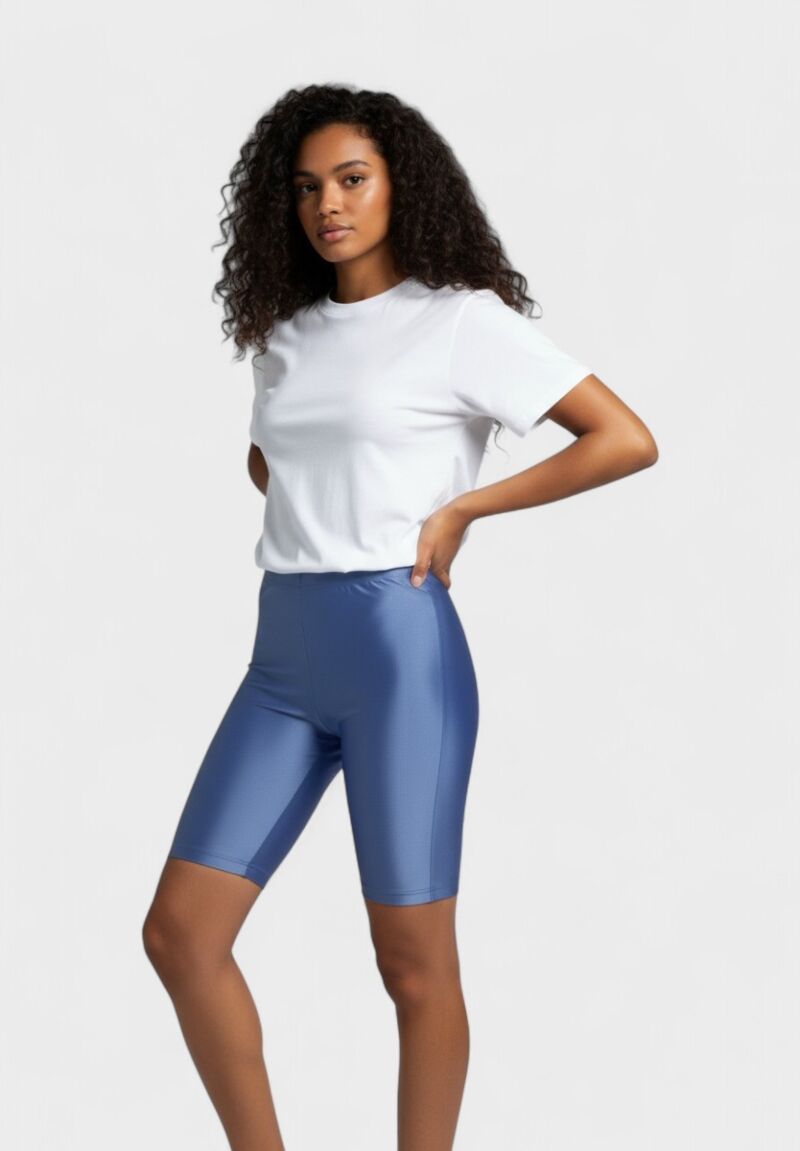 Γυναικείο γυαλιστερό μπλε ρουα biker κολάν Nina Club