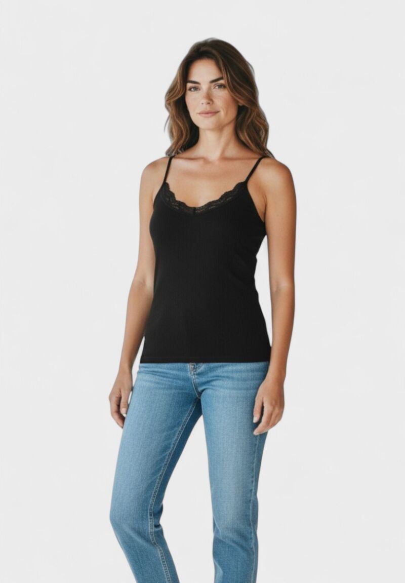 Φανελάκι γυναικείο βαμβακερό Soft Rib με δαντέλα Kota Black