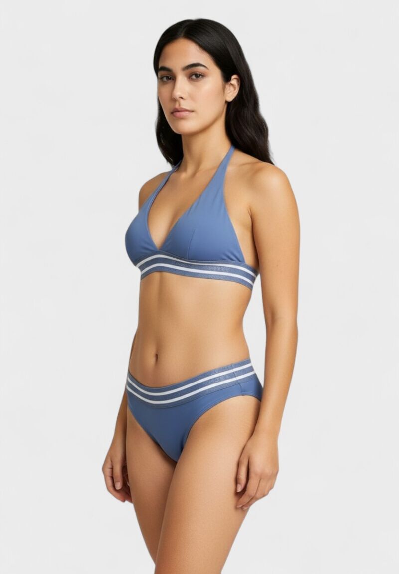 Γυναικείο Μαγιό Διπλής Ζώνης – Μπλε με Λευκές & Χρυσές Λεπτομέρειες