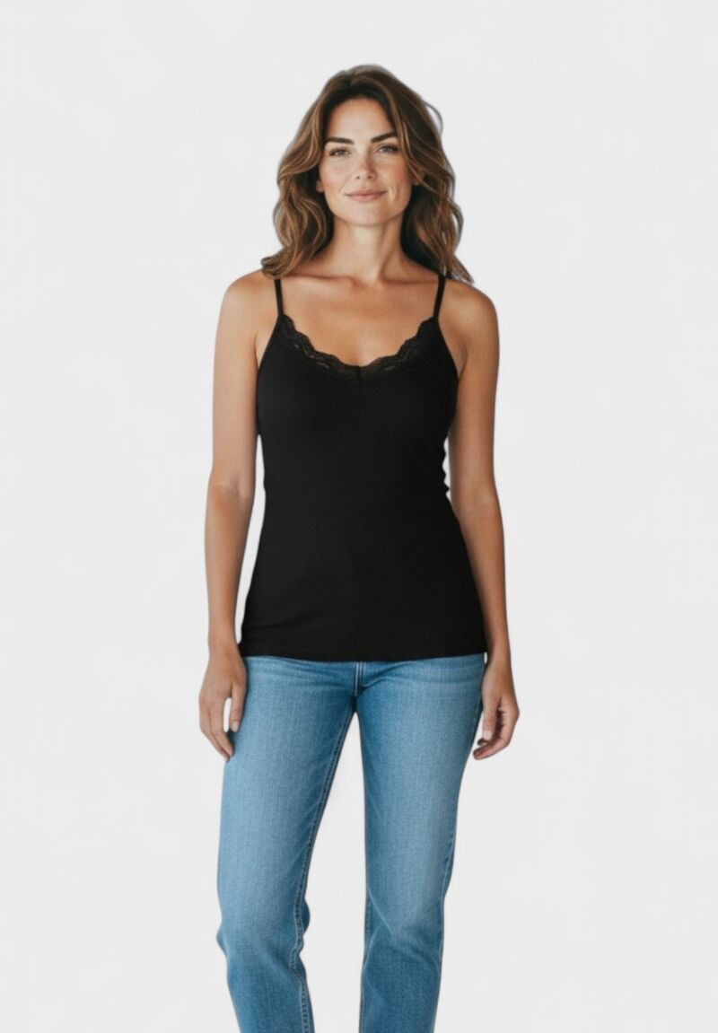 Φανελάκι γυναικείο βαμβακερό Soft Rib με δαντέλα Kota Black