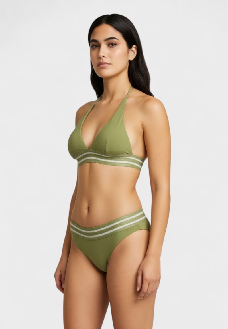 Γυναικείο Μαγιό Διπλής Ζώνης – Λαδί με Χρυσές Λεπτομέρειες