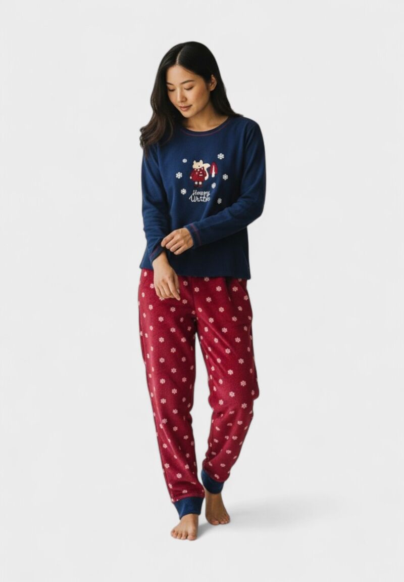 Γυναικεία Fleece Πιτζάμα Siyah Inci “Happy Winter”