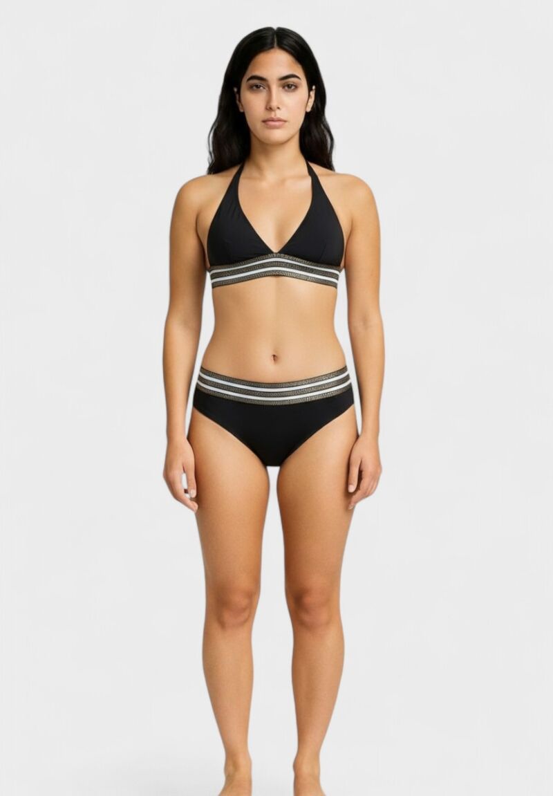 Γυναικείο Μαγιό Διπλής Ζώνης – Μαύρο με Χρυσές Λεπτομέρειες