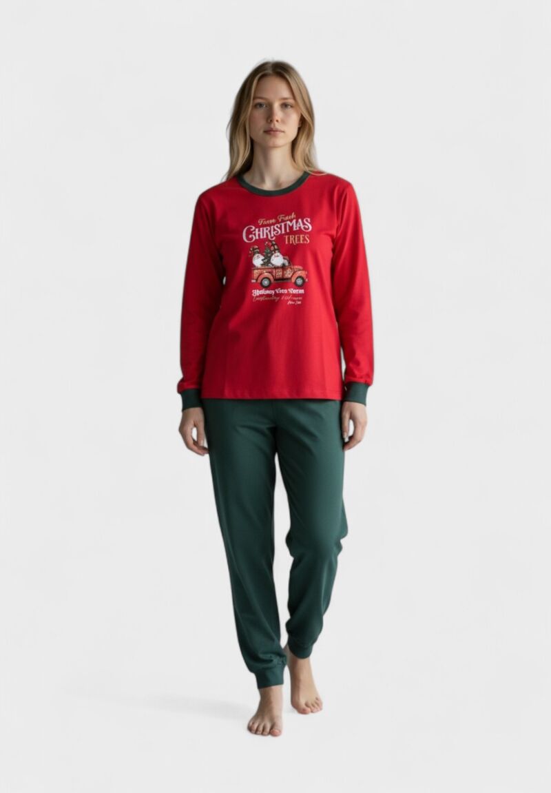 Γυναικεία Πιτζάμα Nina Club Christmas 100% Βαμβάκι – Κόκκινο/Πράσινο
