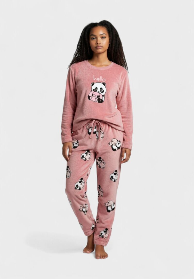 Γυναικεία Fleece Πιτζάμα Vienetta “Hello Panda” – Ροζ