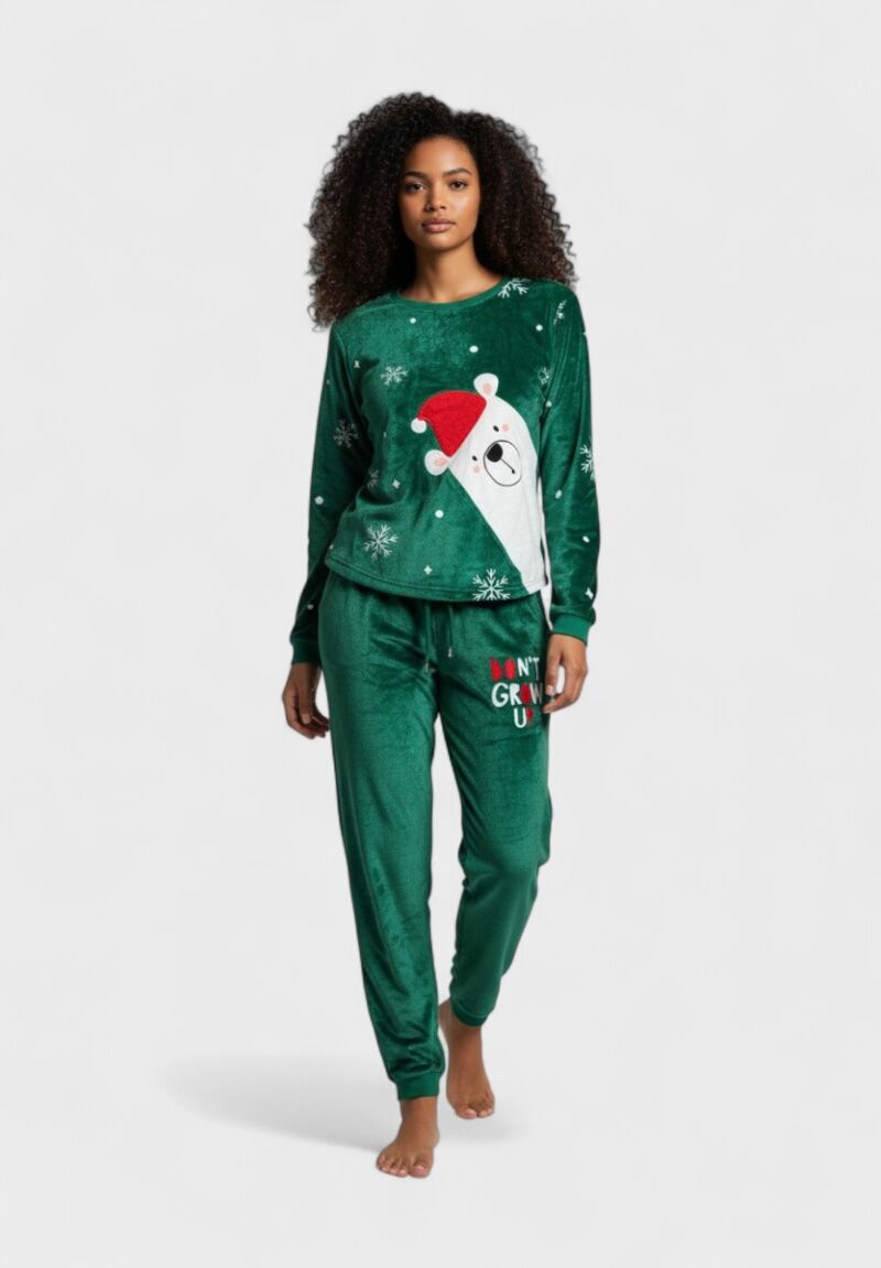 Γυναικεία Πιτζάμα Fleece Vienetta “Christmas Bear” Πράσινη