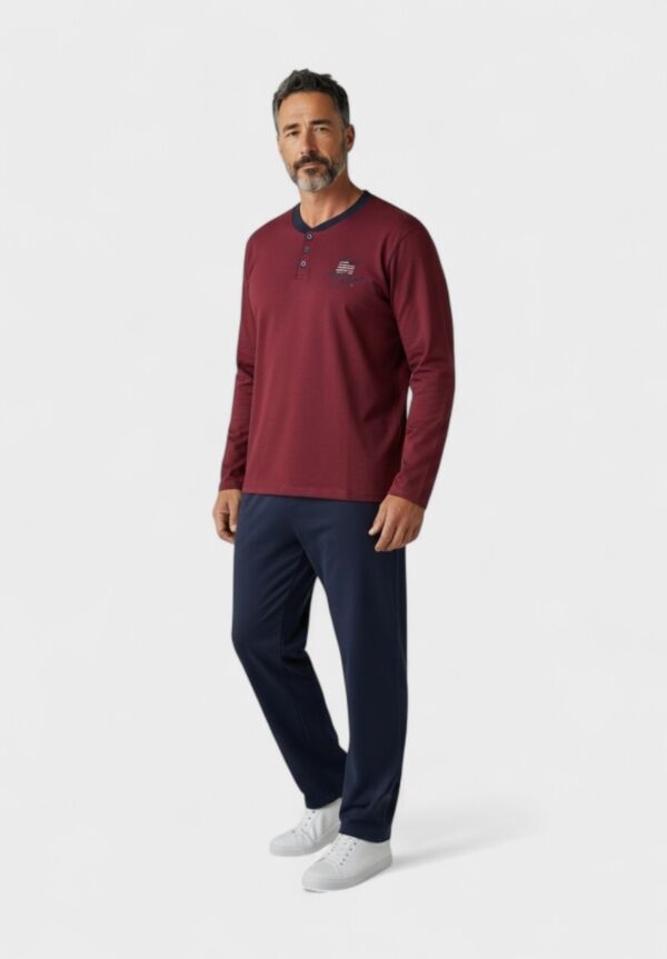 Ανδρική Πιτζάμα Φούτερ Βαμβακερή Collection Stamp Bordo