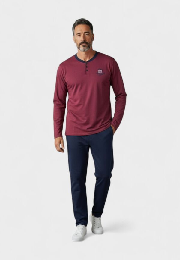 Ανδρική Πιτζάμα Φούτερ Βαμβακερή Collection Stamp Bordo