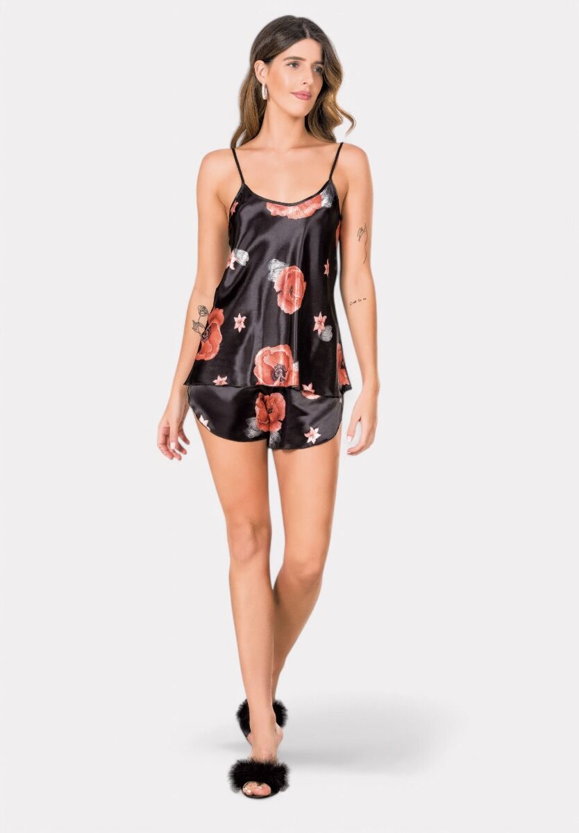 Babydoll Satin Moongirl Black Flower