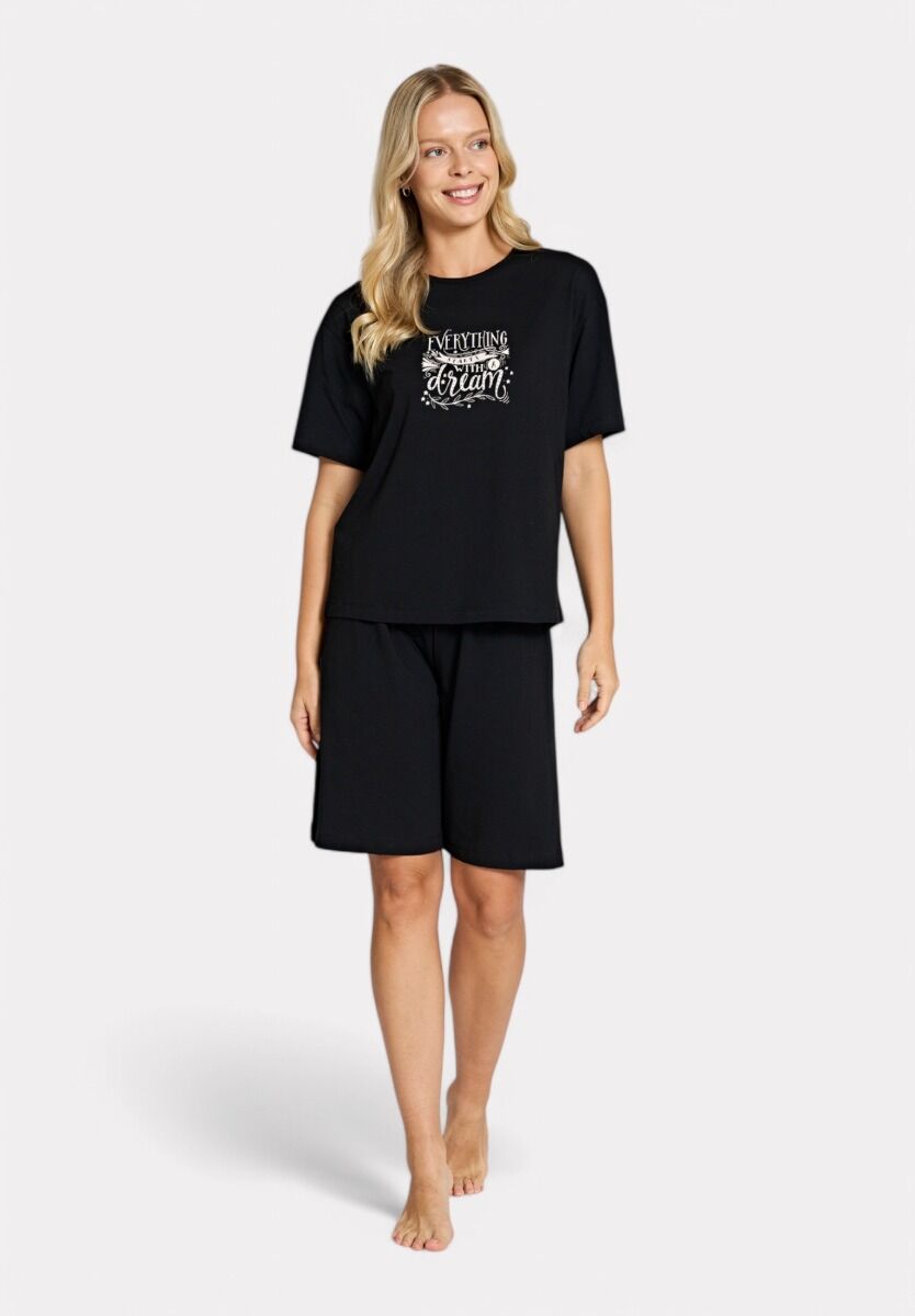 Pijadore Πιτζάμα Σετ T-shirt & Μήκος Γόνατος Σορτς – Μαύρο