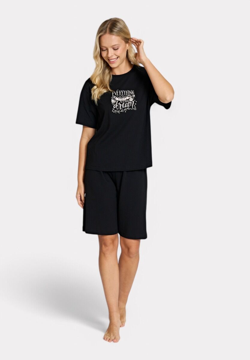 Pijadore Πιτζάμα Σετ T-shirt & Μήκος Γόνατος Σορτς – Μαύρο