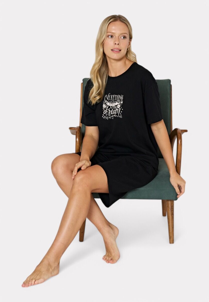 Pijadore Πιτζάμα Σετ T-shirt & Μήκος Γόνατος Σορτς – Μαύρο