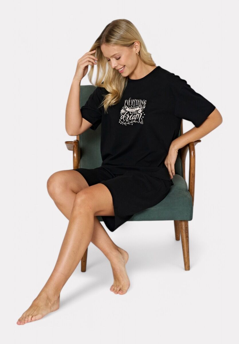 Pijadore Πιτζάμα Σετ T-shirt & Μήκος Γόνατος Σορτς – Μαύρο