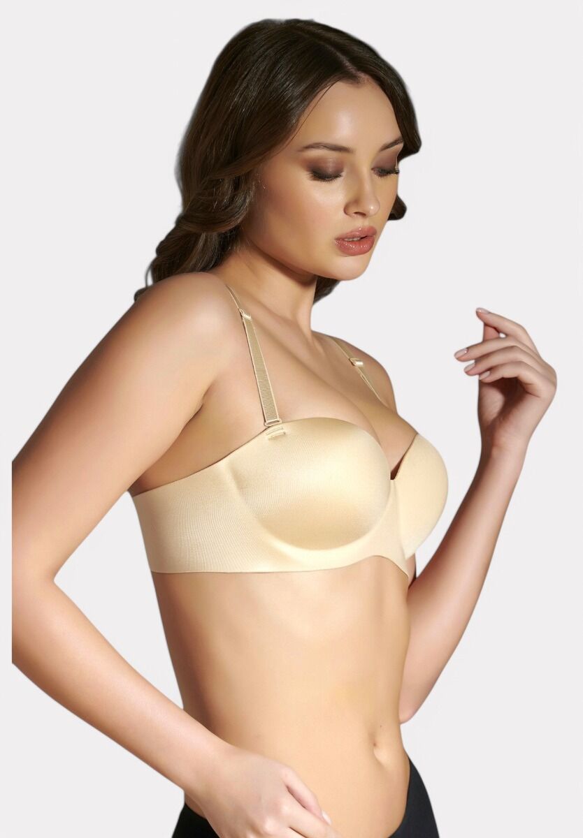 Seamless Push-Up σουτιέν New Bra σε μπεζ χρώμα με ενίσχυση και λεπτές τιράντες
