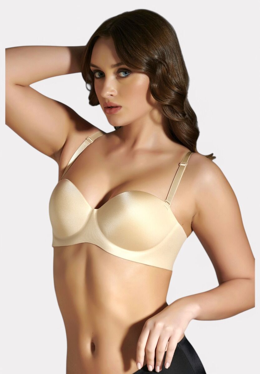 Seamless Push-Up σουτιέν New Bra σε μπεζ χρώμα με ενίσχυση και λεπτές τιράντες
