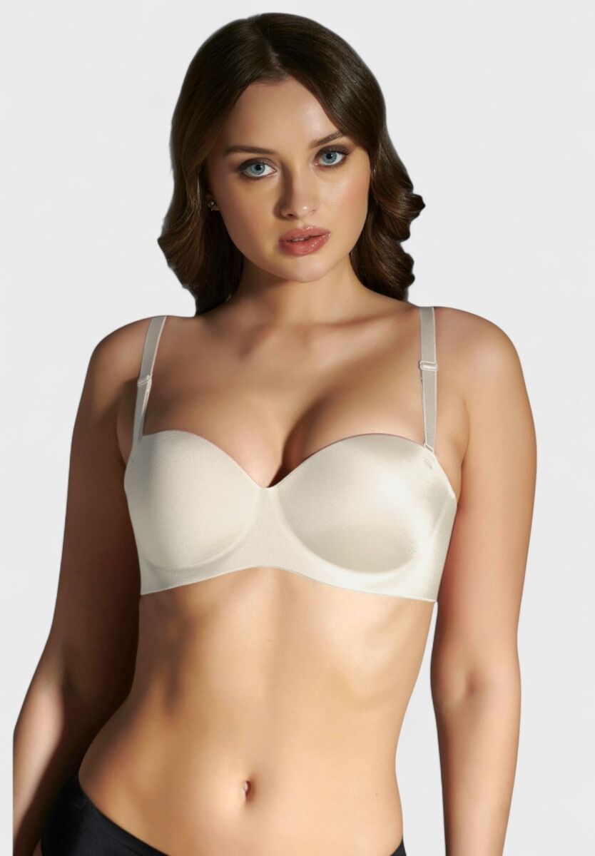 Seamless Push-Up σουτιέν New Bra σε εκρου χρώμα με ενίσχυση και λεπτές τιράντες

