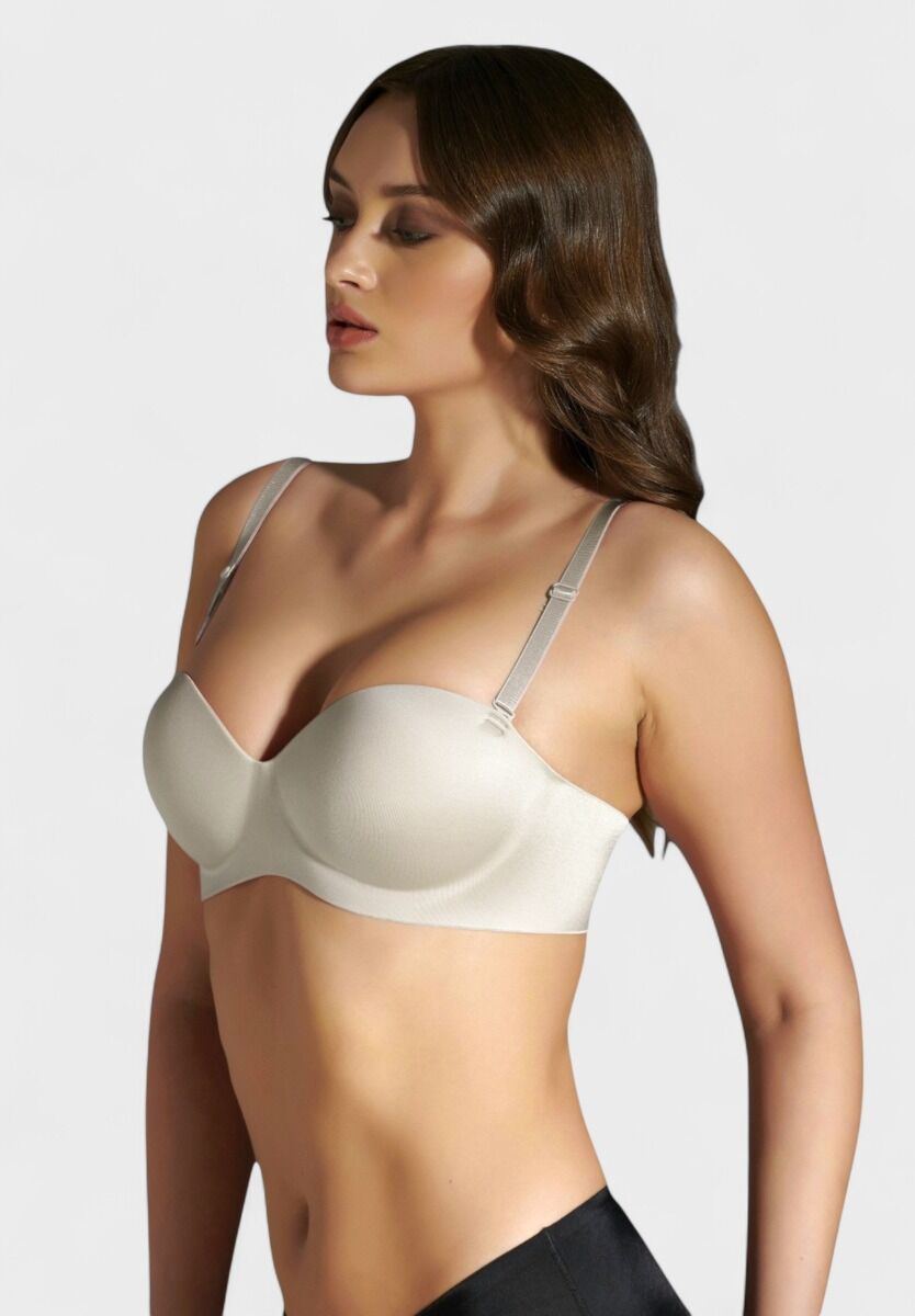Seamless Push-Up σουτιέν New Bra σε εκρου χρώμα με ενίσχυση και λεπτές τιράντες
