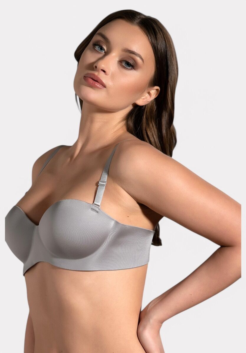 Seamless Push-Up σουτιέν New Bra σε γκρι χρώμα με ενίσχυση και λεπτές τιράντες