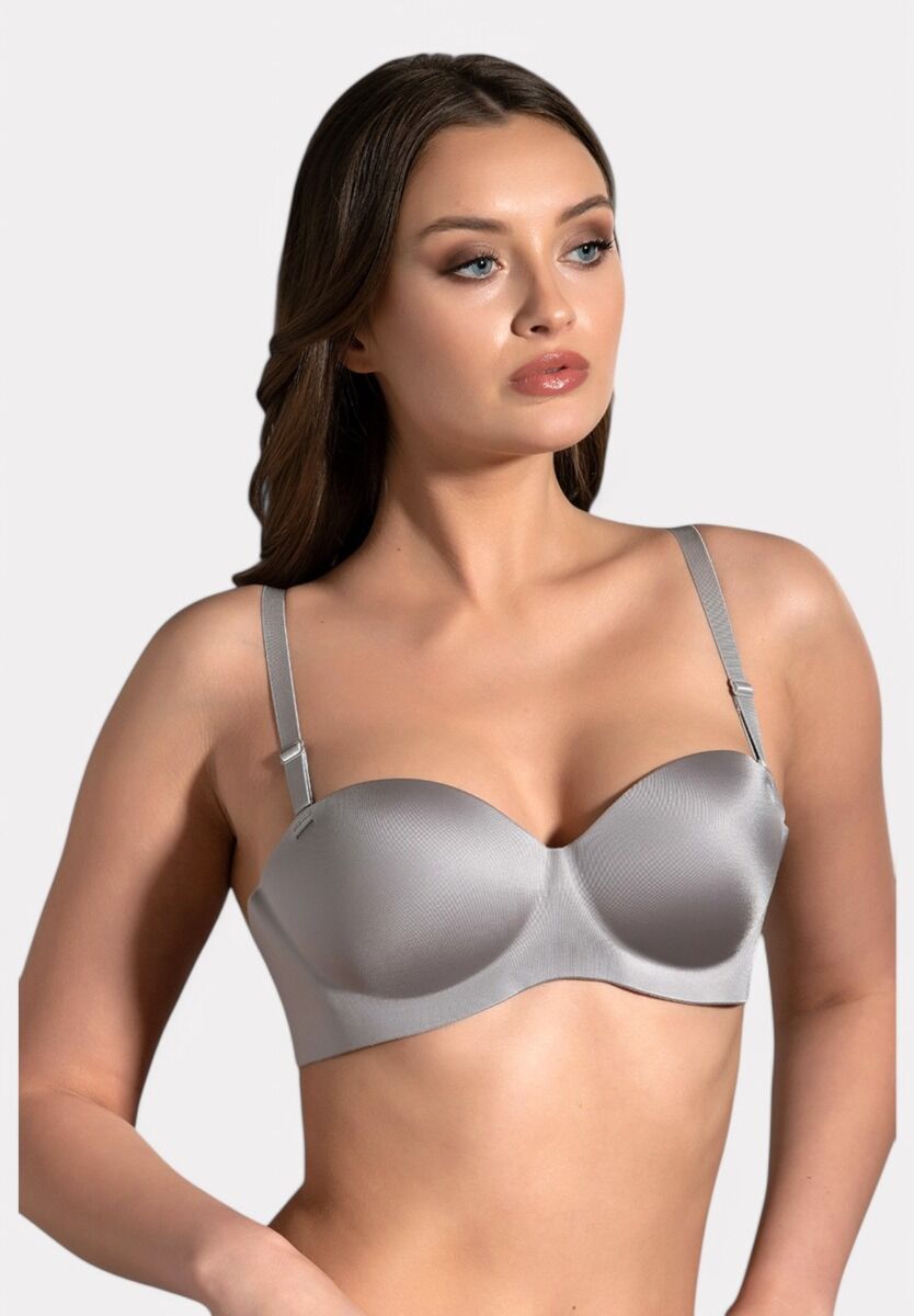Seamless Push-Up σουτιέν New Bra σε γκρι χρώμα με ενίσχυση και λεπτές τιράντες
