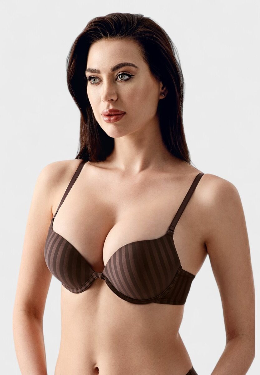 Double Push-Up B Cup New Bra καφέ – Σουτιέν με διπλή ενίσχυση και ριγέ σχέδιο

