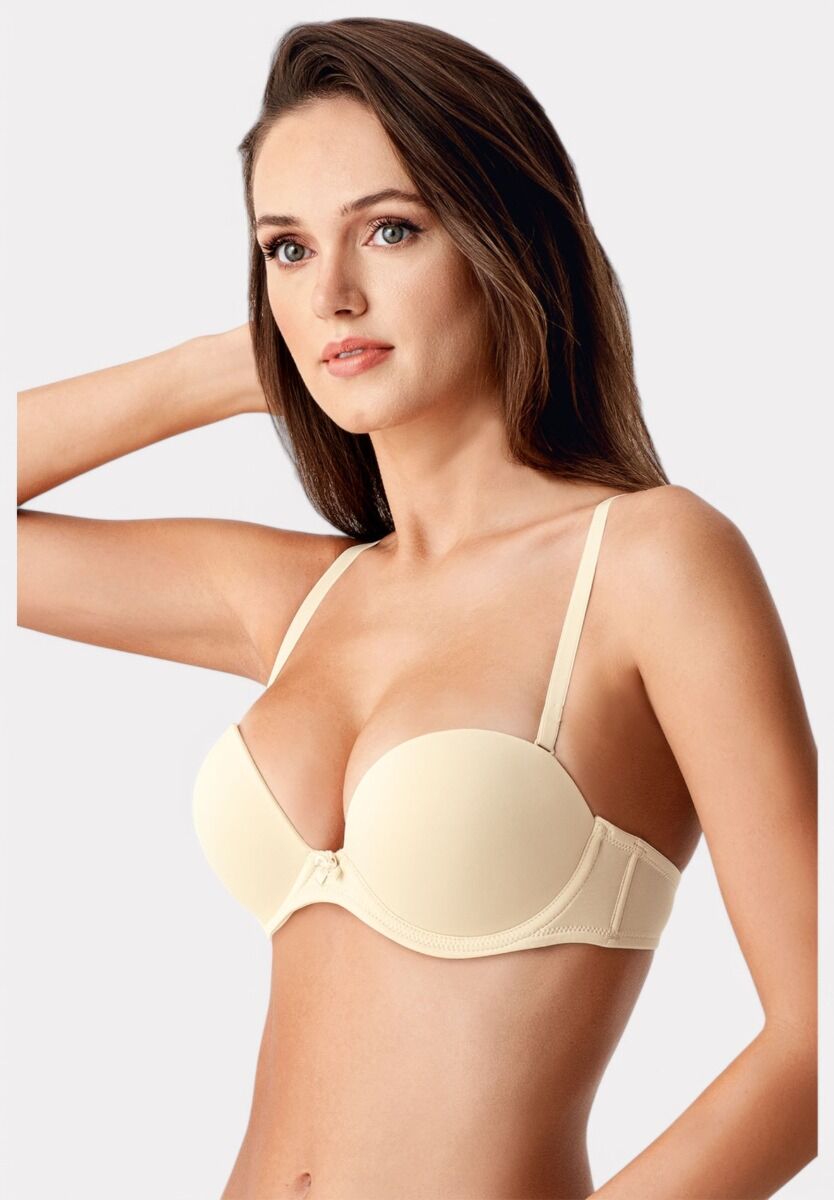 Strapless Σουτιέν New Bra Double Push-Up B Cup Μπεζ – Απόλυτο Κράτημα & Ανόρθωση