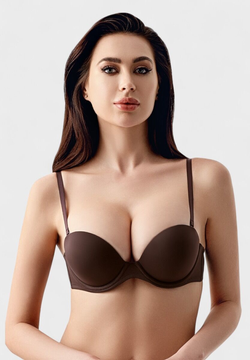 Strapless σουτιέν New Bra με double push-up ενίσχυση σε καφέ χρώμα, B Cup

