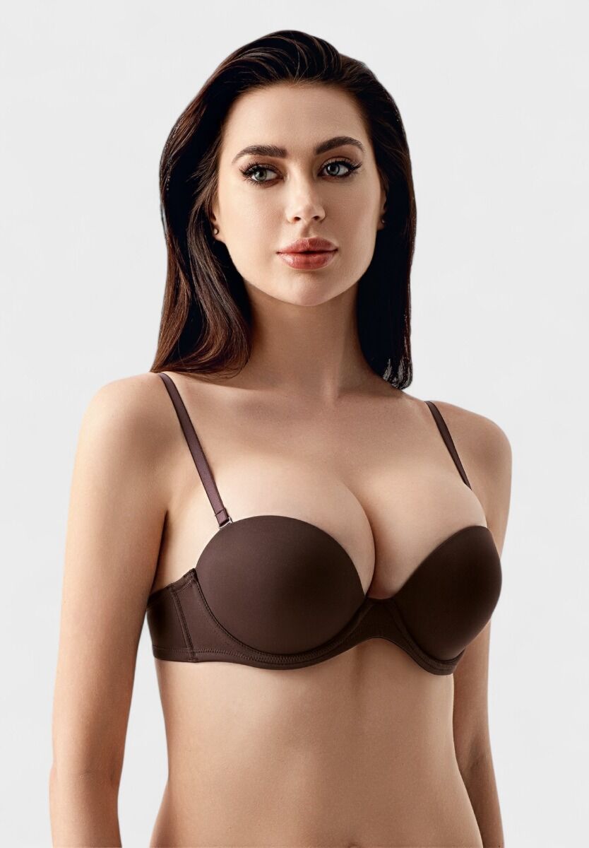 Strapless σουτιέν New Bra με double push-up ενίσχυση σε καφέ χρώμα, B Cup

