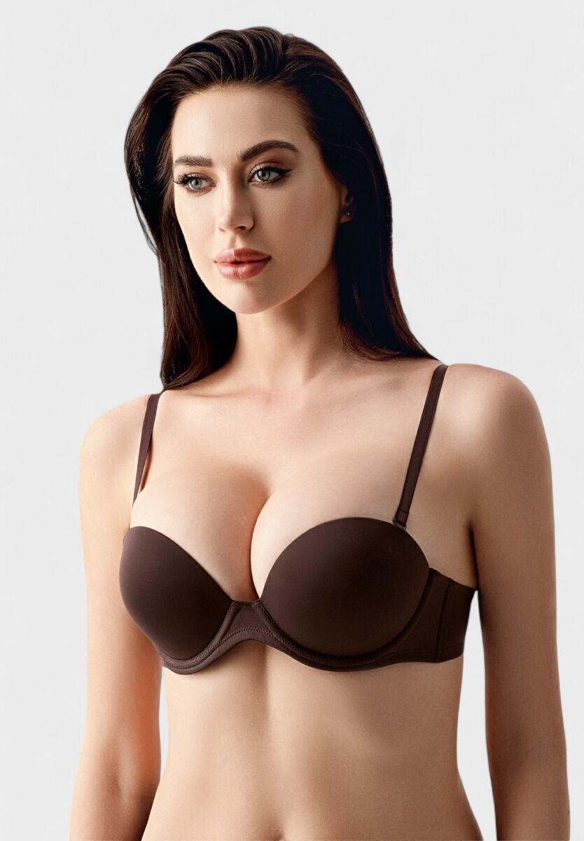 Strapless σουτιέν New Bra με double push-up ενίσχυση σε καφέ χρώμα, B Cup

