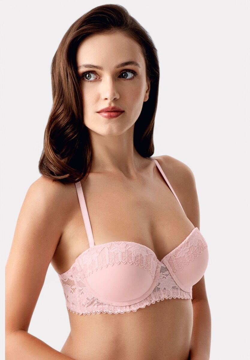 New Bra Strapless Σουτιέν με Δαντέλα & Ελαφριά Ενίσχυση Pink- B Cup